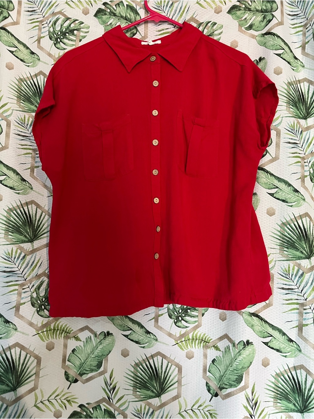 Maurices Vibrant Red Short-Sleeve Button-Down Blouse